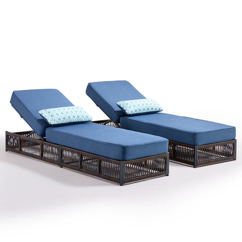 Clybourn Outdoor Patio Swimming Pool Adjustable Wicker Chaise Lounge Chair With Cushion (Set Of 2), Blue