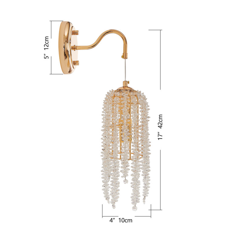 Ensemble de 2 appliques murales à cadre doré et à cordes de perles en cristal, douille d'ampoule E12, luminaire suspendu élégant pour le salon, la chambre à coucher et le couloir (ampoule non incluse)