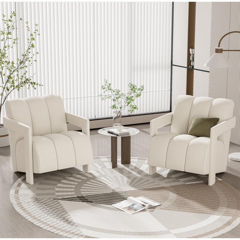 Chaise avec accoudoirs avec accoudoirs en forme de L et tissu en polyester 26,3 po U-Can, Blanc