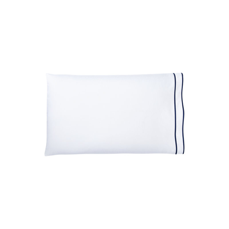Ensemble de draps Spencer, Ensemble de draps pour très grand lit avec 2 taie, Blanc / Bleu marine