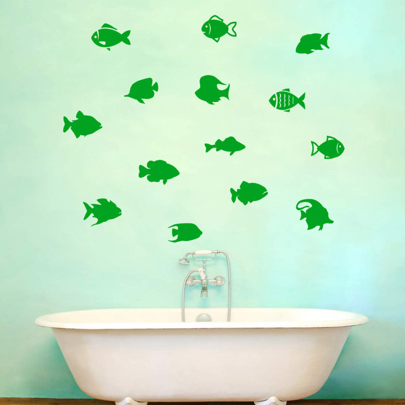 Décalcomanie murale "school of fish version 2" (ensemble de 14) Boley, Vert