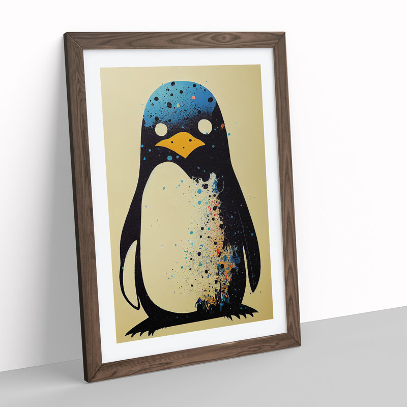 Penguin Graffiti No.6 - Print, 46cm H x 34cm W, Walnut Picture Frame, White