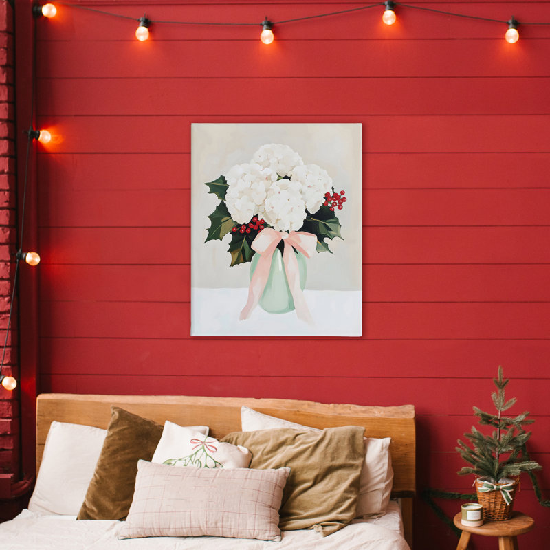Toile de Noël avec fleurs d'hortensia, design par Arlington Prints, H 40 po x l 30 po