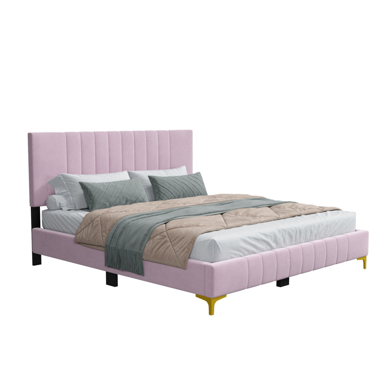 Jineane Upholstered Panel Bed, Full , Pink/Gold