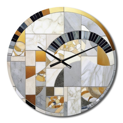 Grey And Yellow Mosaic IV Metal Wall Clock