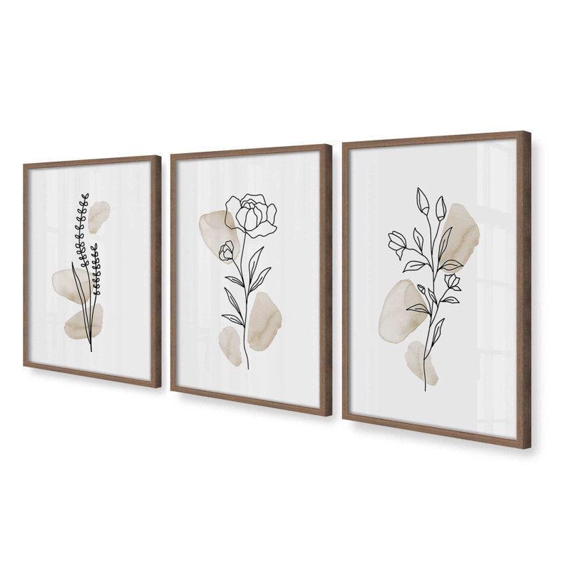 Ensemble de 3 estampes Chill Flower, 18" x 12", Framed Print, Walnut