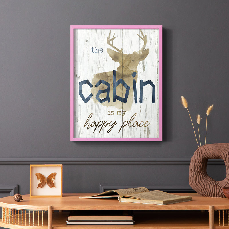 «Happy Place», reproduction encadrée en bois massif, Rose, H 10 po x l 8 po