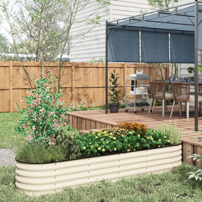 Galvanized Raised Garden Bed, 7.9' X 2' 1.4', Metal Outdoor Planter Box, Cream, With Edge And Effective Drainage Elevated - Bed Edging For Flowers, He