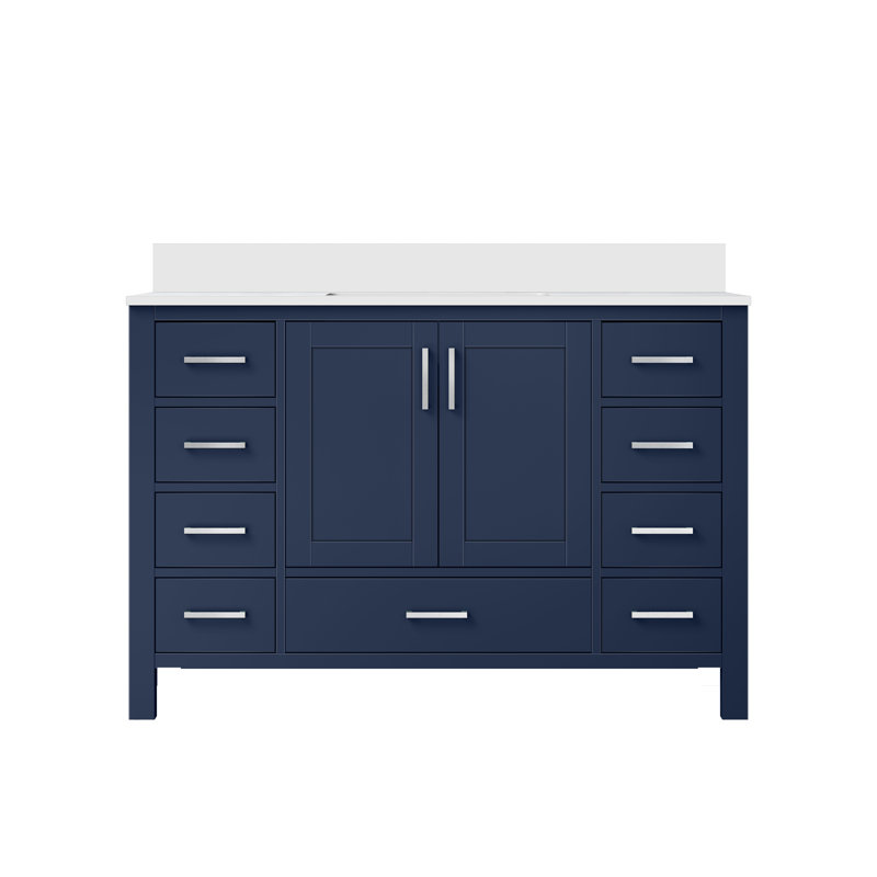 Jacques 48 in W x 22 in D Single Bath Vanity and Top, White Cultured Marble, Navy Blue
