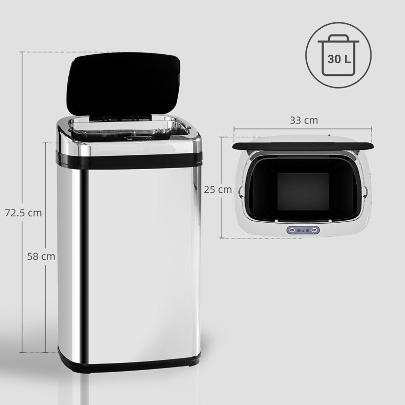 Stainless Steel Sensor Kitchen Trash Can - 30L