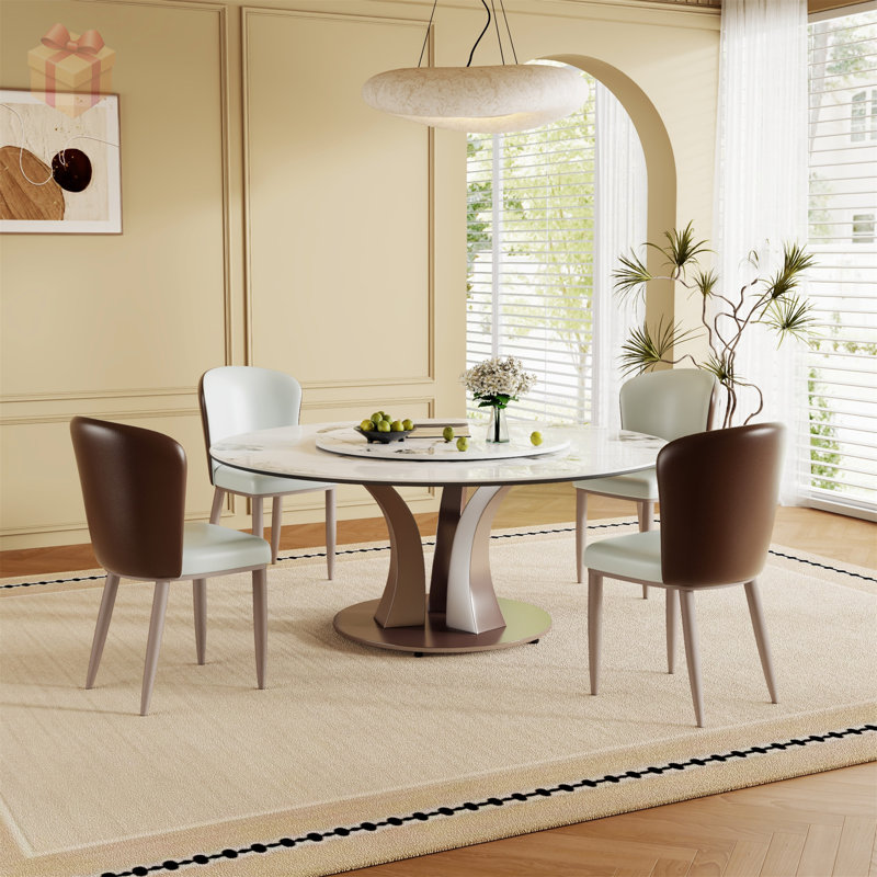 Table de salle à manger 59 po ronde avec plateau tournant rotatif résistant et résistant à la chaleur pour les cuisines et les salles à manger modernes