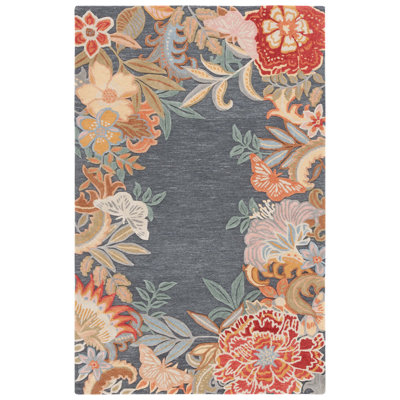 Tapis floral en laine / coton touffeté à la main Abbygaile