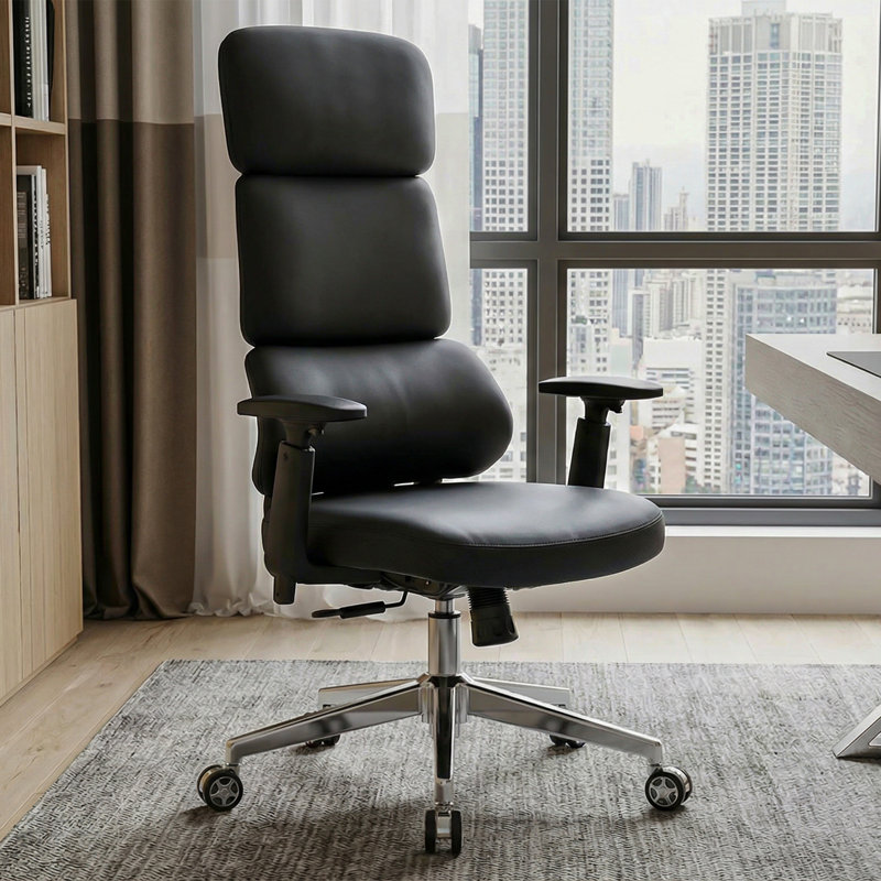 Modern High Back Office Pu Leather Executive Desk Chair,Black, Black