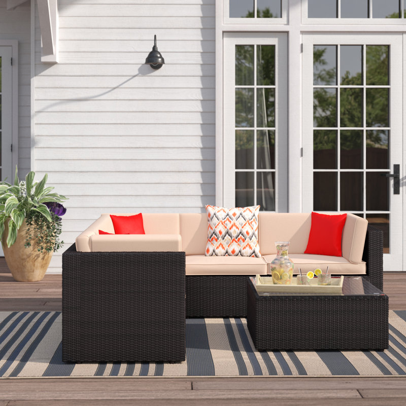 Christopher Wicker 5 - Person Modular Patio Conversation Sets with Cushions, Beige