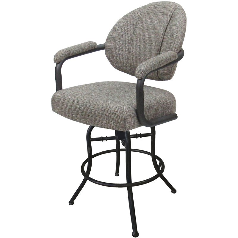 Tabouret de comptoir pivotant rembourré avec structure en métal Pompton, Polyester brun clair, Noir
