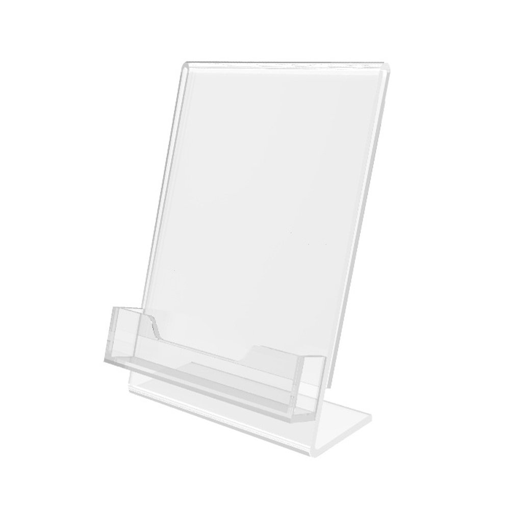 4" X 6" Lucite Clear Acrylic Slanted Sign Holder with Business Card Holder FixtureDisplays