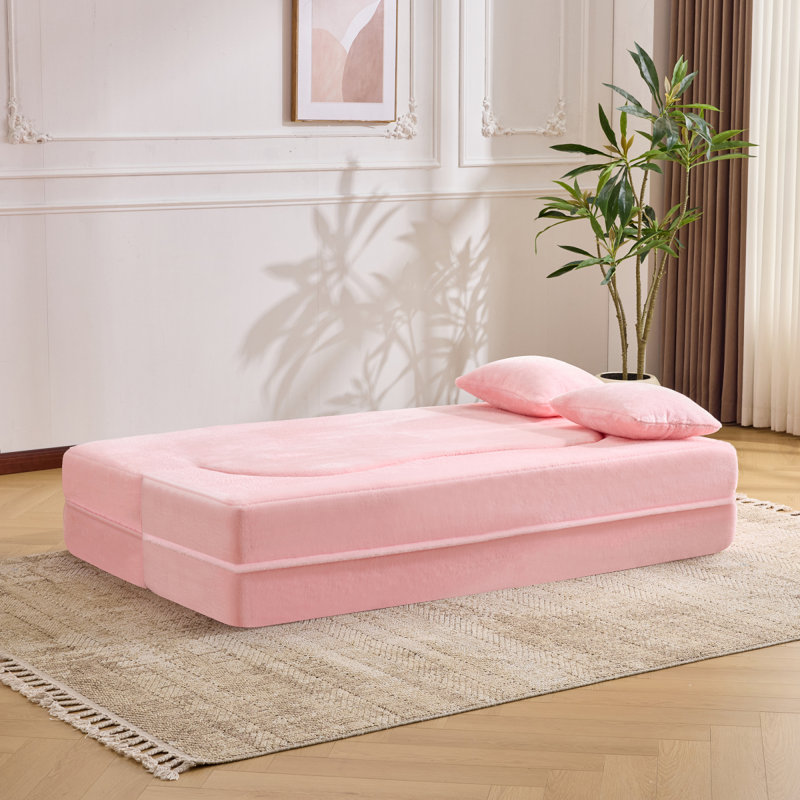 Canapé-lit pliant de 71 pouces, canapé-lit futon en chenille, canapé-lit convertible en mousse haute densité, canapé-lit pliant pour salon, chambre d'amis, chambre à coucher, rose