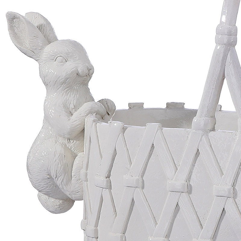 Panier à fleurs en résine 16 po avec lapins