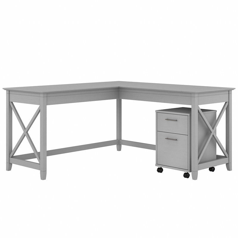 Kaionna L-Shaped Credenza Desk, Cape Cod Gray