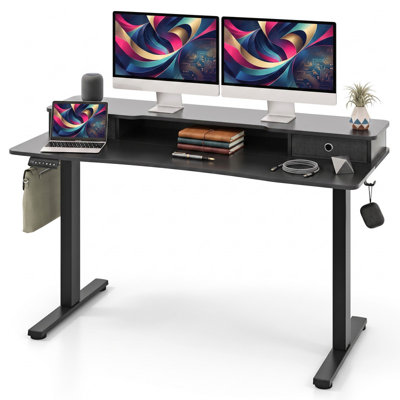 Bureau pour travailler debout 55 pouces noir électrique avec tablette pour moniteur 2 tiroirs et gestion des câbles pour poste de travail assis-debout