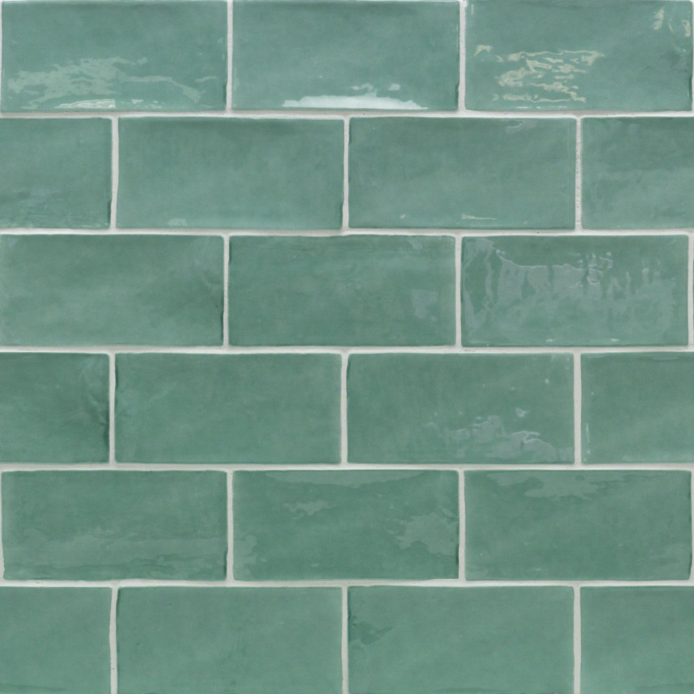 Barcelona 3" x 6" Ceramic Subway Wall Tile, Green Lake