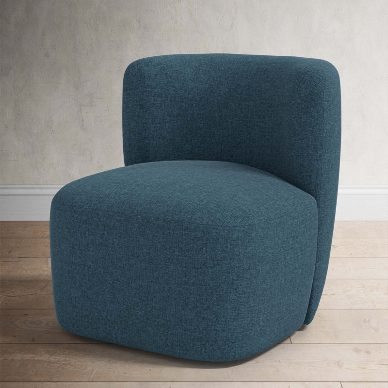 Mariza Upholstered Swivel Accent Chair, Zuma Navy Textured Linen