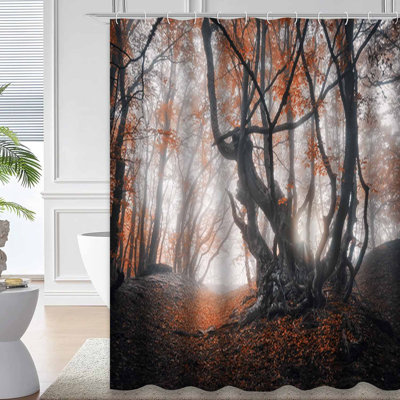 Rideau de douche Mystical Autumn Fog Old Trees Sunrise avec 12 crochets