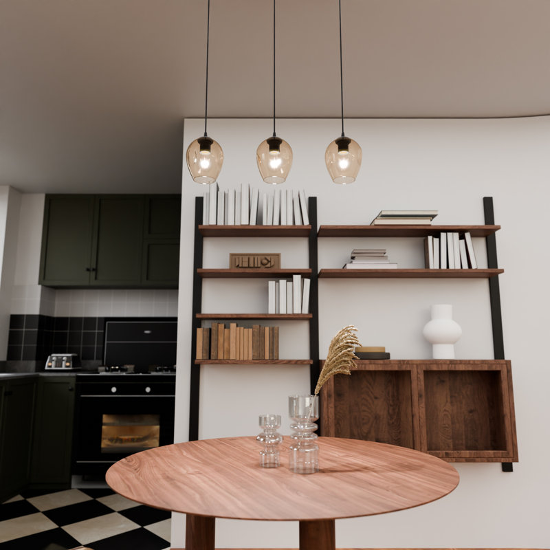 Cadi-Grace 3 - Light Black Kitchen Island Pendant, Amber