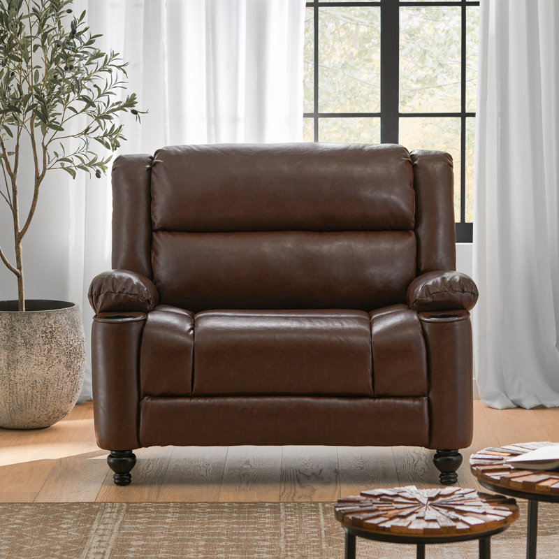 Fauteuil inclinable manuel capitonné, Similicuir noyer