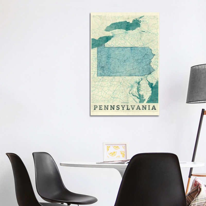 Pennsylvania Map 1 Piece Wrapped Canvas Wall Art, 101.6 cm H x 66.04 cm W x 1.91 cm D