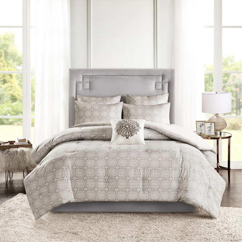 Literie 6 pièces - Coton réversible avec broderie, Édredon de très grande taille et 5 pièces suppl