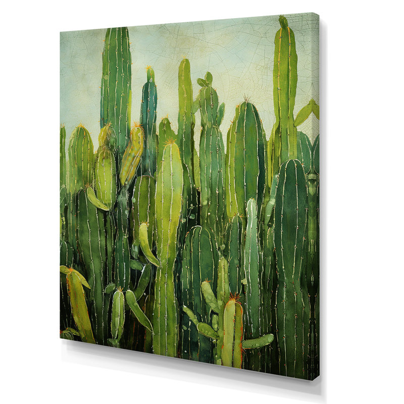 Collage de contour vert cactus - impressions sur toile de cactus, 20" H x 12" W, Toile tendue