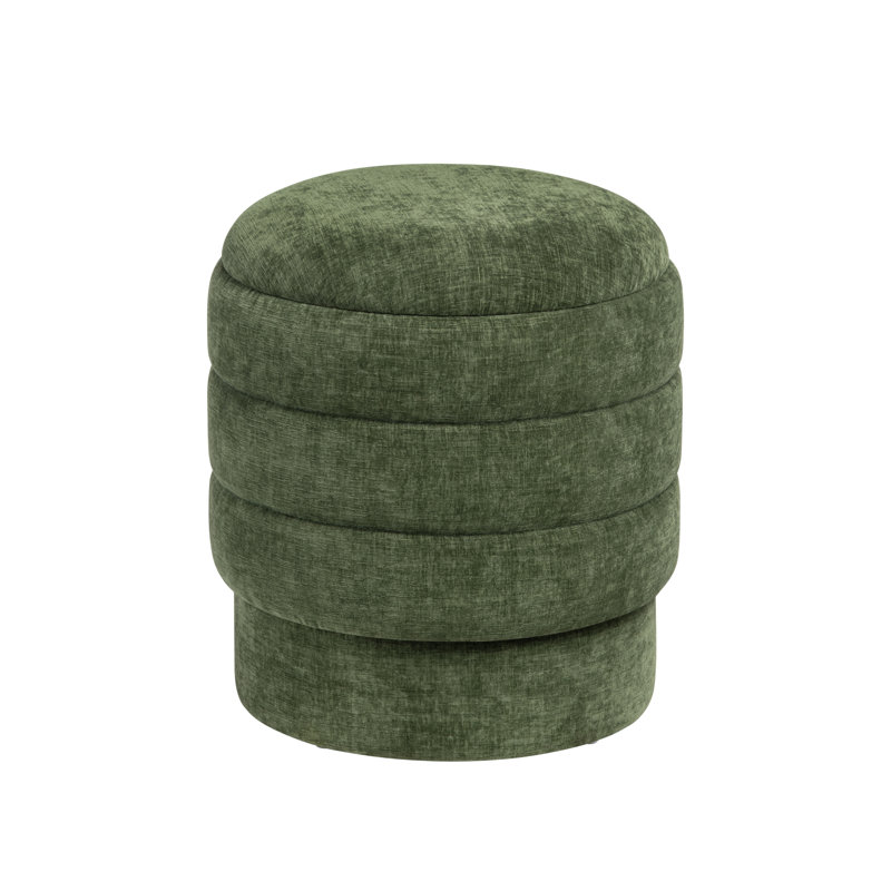 Round Ottoman W/ Storage, Dark Green