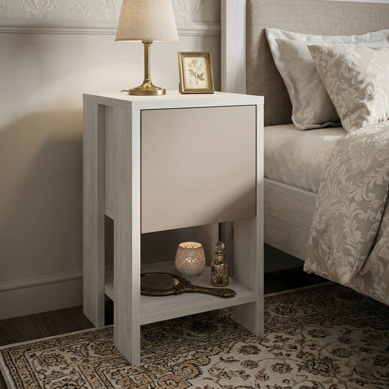 Table de chevet 12 po Alistair, Blanc / gris