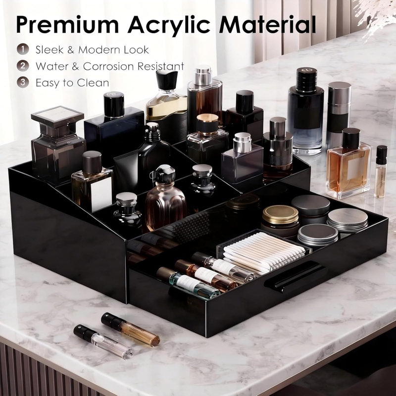 Rangement en acrylique de qualité supérieure pour hommes avec tiroir, rangement pour meuble-lavabo de comptoir de salle de bain pour la toilette de qualité supérieure, produits essentiels pour la toilette et le toilettage, rangement pour commode