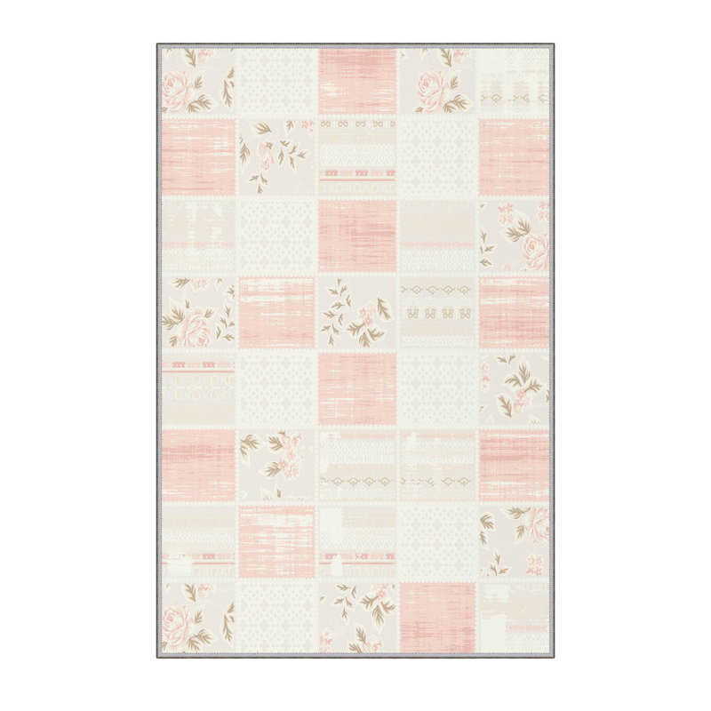Tapis beige / orange en polyester tissé à la machine Chipps, Rectangle 5 pi 11 po x 9 pi 2 po