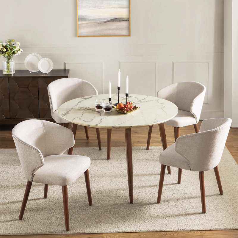 Tillison Wing Back Side Dining Chair Set with Solid Wood Legs, Linen, 4