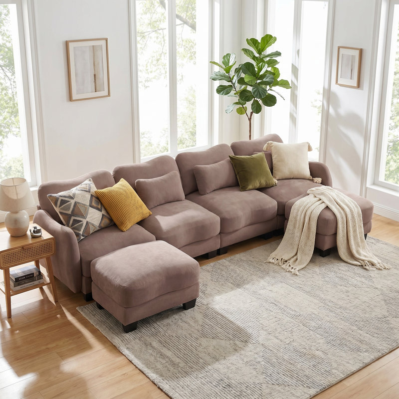 Canapé modulaire surdimensionné en U en chenille surdimensionné, canapé modulaire 4 places avec 4 coussins de taille et 2 repose-pieds mobiles, conception ergonomique incurvée, confort en forme de nuage pour le salon, le bureau