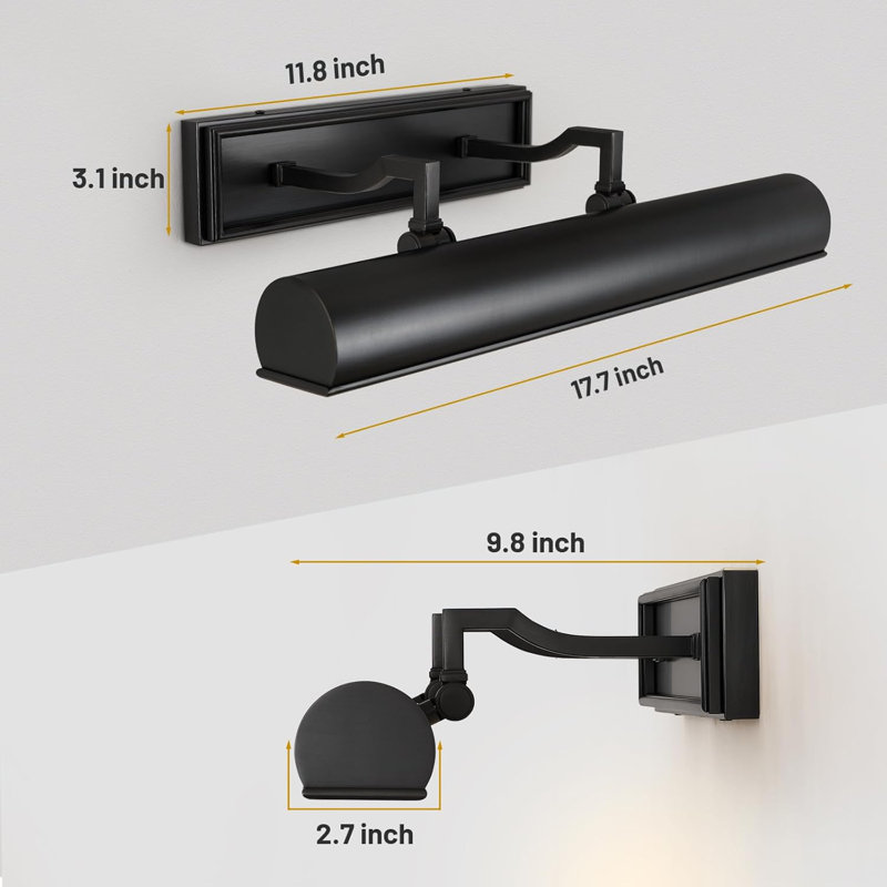 Éclairage pour tableau noir 18 po câblé, 3 lumières bronze moderne pour mur, lumière rotative sur un cadre pour salon, bibliothèque, œuvre d'art, affiche (ampoules incluses)