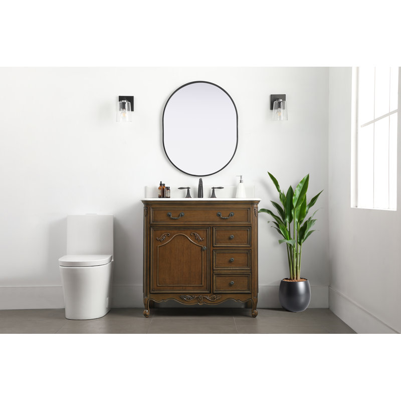 Angelique 36'' Single Bathroom Vanity with Top, Pure White, Dark Oak