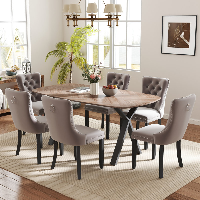 Rectangle Dining Set with Tufted Dining Chair, 29.5"H x 63"L x 35.4"W, Gray