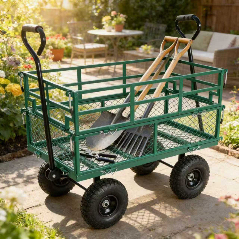 Chariot de jardin en métal, Noir/vert