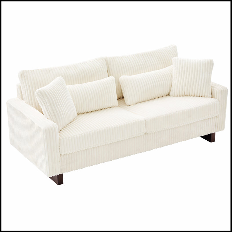 Modern Corduroy Loveseat Sofa With Four Pillows, Durable And Comfortable For Living Room, Beige, Brun