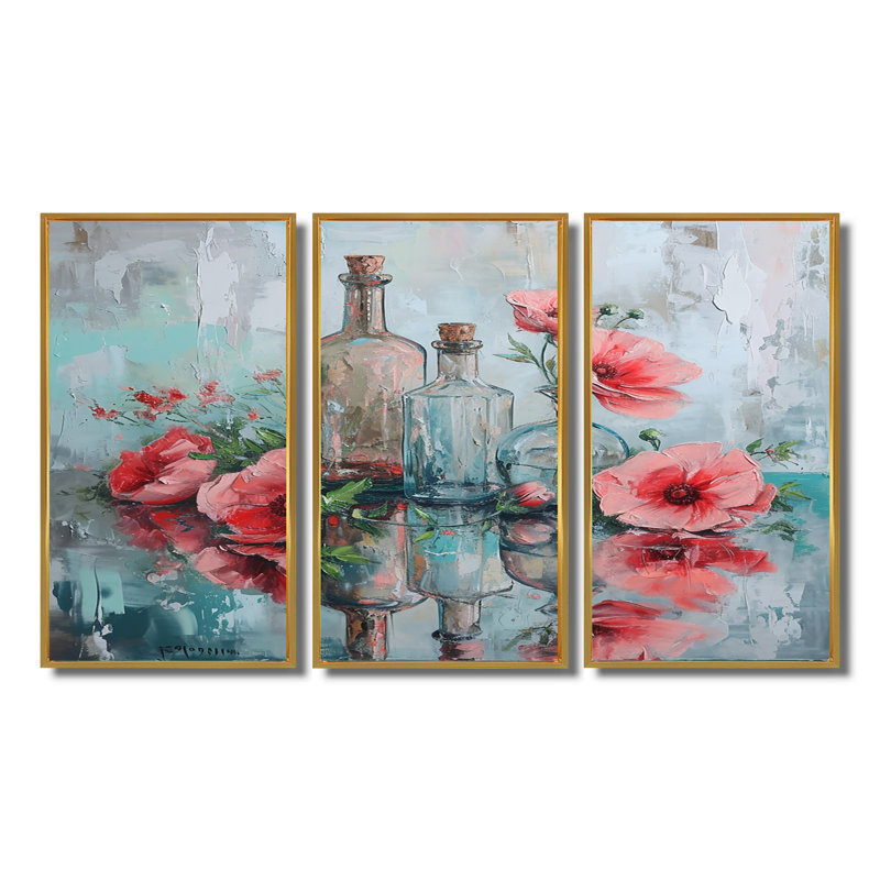 Wason - ensemble de décorations murales florales, Cadre flottant doré, H 32 po x l 48 po x P 1 po