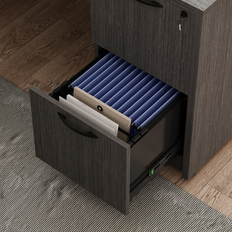 66.93'' Executive Office Desk With Lockable Cabinet, Gray