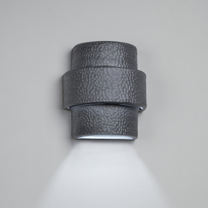 Cammi Flush Mount Ceramic Outdoor Wall Lights, LED Bulb Included, Rubbed Pewter, 8" H x 9" W x 5" D