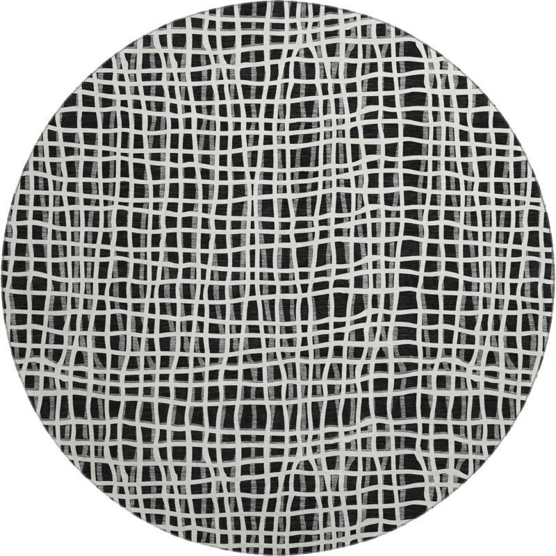 Premium Machine Washable Prisco Black Rug, Round 8'