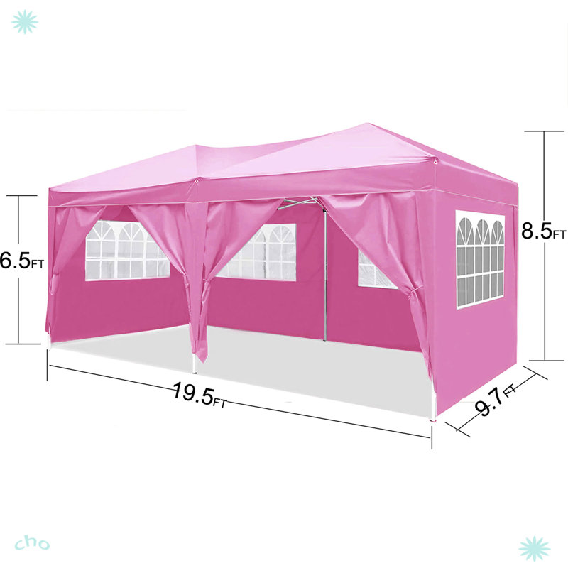 Tente pliante extérieure pour l'extérieur avec 6 parois latérales amovibles, H 102,25 po x l 234,85 po x P 118,25 po, Rose