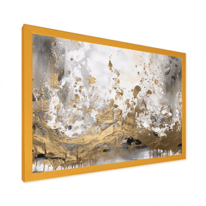 Art moderne abstrait blanc et or - art mural abstrait, Encadrement doré, H 34 po x l 44 po x P 1,5 po