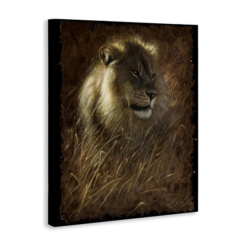 Lion sur toile d'écorce rustique, conception par Collin Bogle, H 20 po x l 16 po